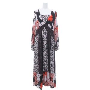 GRACE CONTINENTAL フラワープリントドレープワンピース ロング マキシ丈 長袖 インナー付き 36 マルチカラー