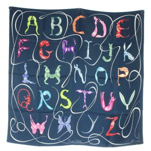 カレ90 FAUNE LETTREE スカーフ シルク ネイビー