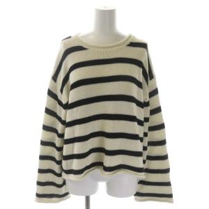 23SS Border Rollup Knit Pullover ニット セーター 長袖 オフホワイト 黒 ブラック