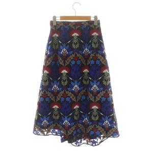 GRACE CONTINENTAL オットマン刺繍ラップ調スカート ロング 36 黒 マルチカラー ブラック