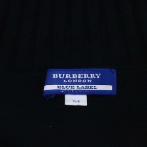 BURBERRY BLUE LABEL ジップアップ ハイネックニット セーター 長袖 フロンオープン ロゴ コットン M 黒 ブラック