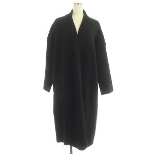 ラクーンダブルフェイス ロングカーディガン ニット 長袖 ガウン F 黒 ブラック