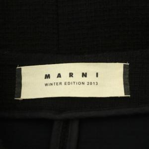 MARNI ノーカラー ツイード コート ロング ウール混 42 黒 ブラック