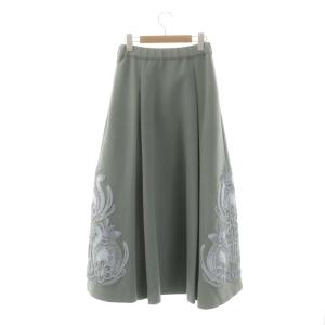 Ameri VINTAGE 21AW RIBBON EMBROIDERY SKIRT スカート リボン刺繍 ボックスプリーツ フレア ロング S スモークグリーン