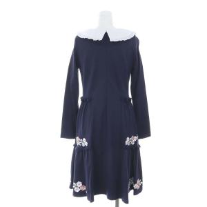 Chesty 21SS ティアード刺繍ワンピース 膝丈 長袖 0 紺 ピンク 白