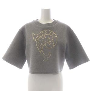 鯉 KOI プリントハーフスリーブボンディングスウェット カットソー 七分袖 クロップド XS グレー ゴールド色 白
