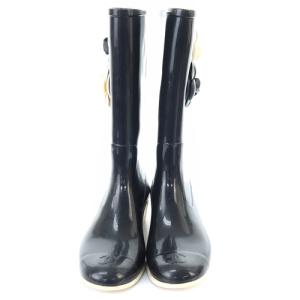 CHANEL カメリア レインブーツ 長靴 38 24cm 黒 ブラック