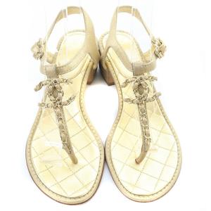 CHANEL ココマーク チェーン トング サンダル ストラップ ローヒール 35.5C ゴールド色