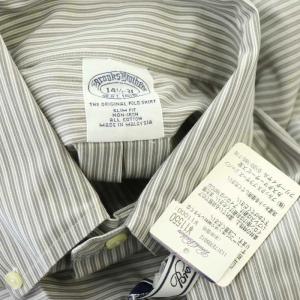 Brooks Brothers ストライプ BD シャツ 長袖 前開き コットン 14 1/2-31 白 グレー ホワイト