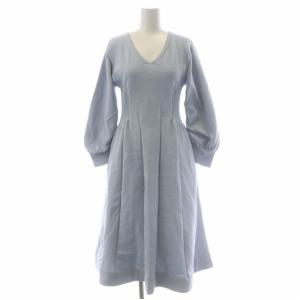 ホールガーメントワンピース ひざ丈 長袖 ニット 36 水色 ライトブルー