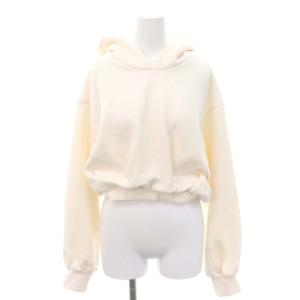 23AW Sustainableクロップドバルーンフーディー パーカー トレーナー 長袖 フード付き プルオーバー F 白