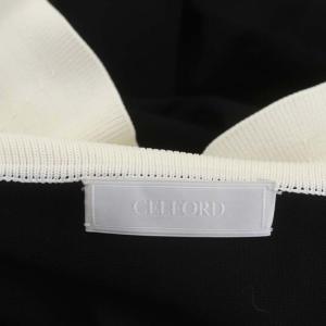 CELFORD 21AW 襟付きホールガーメントワンピース ニット ロング 長袖 スキッパー フレア 38 黒 白 ブラック ホワイト