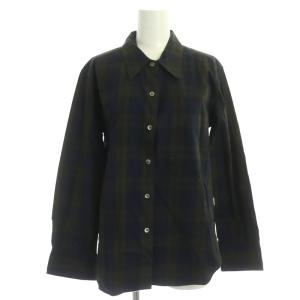 シャツ ブラウス 長袖 チェック コットン 1 紺 緑 ネイビー グリーン