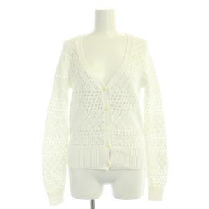 鍵編み Vネックカーディガン ニット 長袖 コットン XS 白 ホワイト