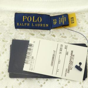 POLO RALPH LAUREN 鍵編み Vネックカーディガン ニット 長袖 コットン XS 白 ホワイト
