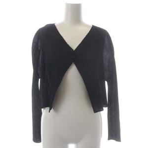イッセイミヤケ プリーツボレロ カーディガン クロップド丈 シアー 長袖 3 ブラック