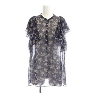 ANAYI セットアップ 二点セット 22AW ラインフラワープリントタックフレアスカート ロング ラッフル袖ブラウス ノースリーブ シアー