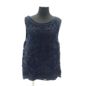 カットソー ノースリーブ レース 刺繍 36 S 紺 ネイビー