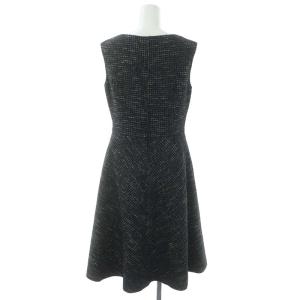René TISSUE ツイード ノースリーブ ワンピース ロング フレア 34 黒 白 ブラック ホワイト