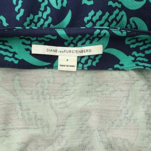 DIANE von FURSTENBERG シルクラップワンピース 膝丈 七分袖 カシュクール 総柄 4 紺 緑 グリーン ネイビー