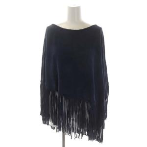 BUHJAHシープスキンフリンジスウェードポンチョ プルオーバー 羊革 紺 ネイビー