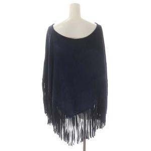 Deuxieme Classe BUHJAHシープスキンフリンジスウェードポンチョ プルオーバー 羊革 紺 ネイビー