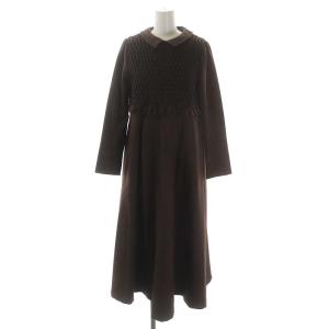 21AW スモッキングロングワンピース マキシ丈 長袖 0 ダークブラウン