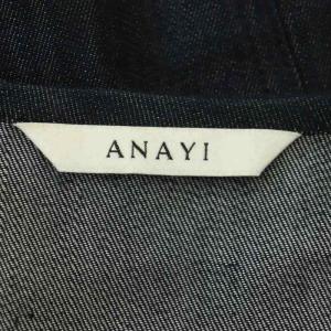 ANAYI デニムジャケット ノーカラー スナップボタン 薄手 コットン混 38 紺 ネイビー