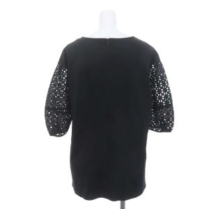 23区 アイレットジャージー カットソー 幾何柄刺繍 五分袖 38 黒 ブラック