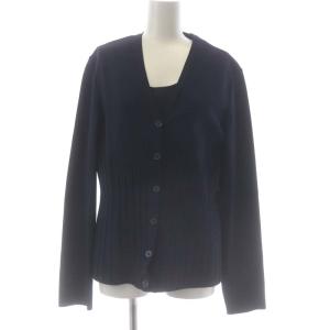 アンサンブルニット ノースリーブ ニット Vネックカーディガン L ネイビー