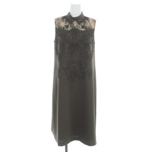 GRACE CONTINENTAL コード刺繍Aラインワンピース ロング ミモレ丈 ノースリーブ 36 カーキ