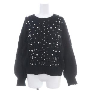 刺繍ケーブルニットトップ セーター 長袖 パール装飾 36 黒 ブラック