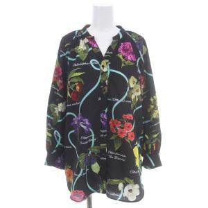 23SS ボタニカルスカーフ ブラウス 長袖 スキーパー 花柄 36 黒 マルチカラー ブラック