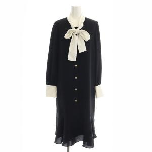 ヘムフレアボウタイワンピース 長袖 ロング 38 黒 ブラック