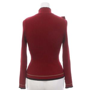 M'S GRACY リブ フリル ニット セーター 長袖 ハイネック プルオーバー ウール 38 赤 黒 茶色