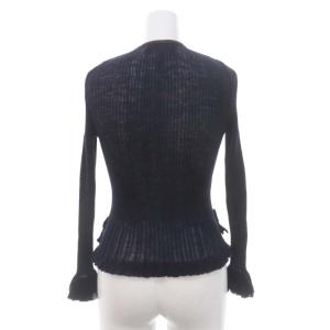 M'S GRACY リボン付き ニット カーディガン 長袖 ウール シアー ラメ フリル袖 38 紺 ネイビー 茶色 ブラウン