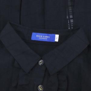 BLUE LABEL CRESTBRIDGE シアーチェックフリルシャツ ワンピース ひざ丈 ノースリーブ フロントボタン ベルト付き インナー付き 36 S 紺 ネイビー