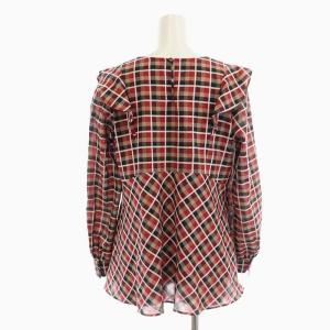 BLUE LABEL CRESTBRIDGE クレストブリッジチェック シャツ ブラウス プルオーバー フリル 36 S 赤 レッド