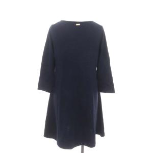 BLUE LABEL CRESTBRIDGE チェック ニットフレアワンピース ひざ丈 長袖 プルオーバー コットン 36 S 紺 ネイビー