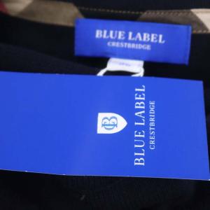 BLUE LABEL CRESTBRIDGE チェック ニットフレアワンピース ひざ丈 長袖 プルオーバー コットン 36 S 紺 ネイビー