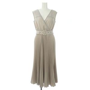 22SS プリーツステッチワンピース ロング ノースリーブ 36 ライトグレージュ