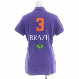 RALPH LAUREN BRAZIL ビッグポニー 刺繍 ポロシャツ カットソー 鹿の子 半袖 S 紫 パープル