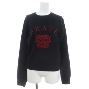 23AW Sustainable モチーフジャガードニットプルオーバー カットソー 長袖 ウール混 F 黒 ブラック 赤 レッド