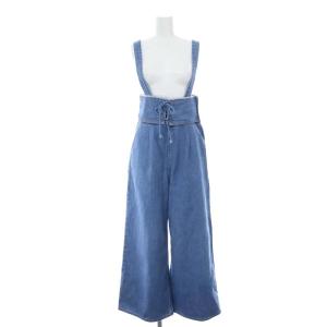 21SS ハイウエストデニムパンツ ジーンズ ワイド レースアップ サスペンダー付き 36 青 ブルー