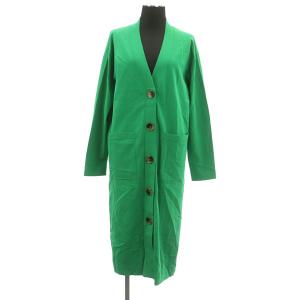 プレーンロングニット カーディガン 長袖 スリット 36 緑 グリーン