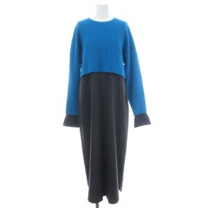 ENFOLD Firm Wool Combination DRESS ワンピース ロング マキシ丈 長袖 ニット切替 38 青 紺 チャコールグレー