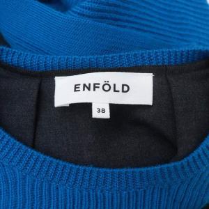 ENFOLD Firm Wool Combination DRESS ワンピース ロング マキシ丈 長袖 ニット切替 38 青 紺 チャコールグレー