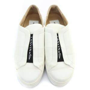 LANVIN en Bleu レザー スリッポン ロゴ 23cm 白 ホワイト