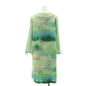 franche lippée ワンピース ミモレ ロング 長袖 ラウンドカラー 総柄 花柄 M 緑 グリーン