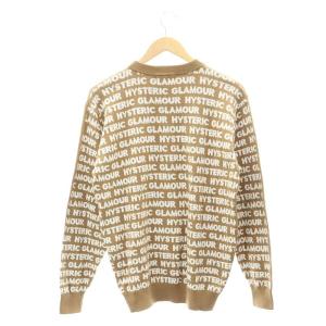 HYSTERIC GLAMOUR 21SS HYSTERIC LOGO柄 ジャガードプルオーバー ニット カットソー 長袖 バックプリント S 茶色 白 ブラウン
